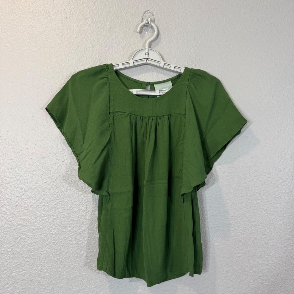 Maeve Anthropologie Size XXSmall Green Flutter Sleeve Keyhole Back Top